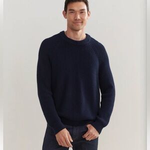 Jenni Kayne Men’s Cotton Fisherman Sweater Preppy Quiet Luxury Navy Small